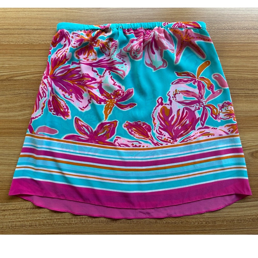 Lilly Pulitzer 100% Silk Odessa Floral Strapless Tube Top Teal Pink Size XS